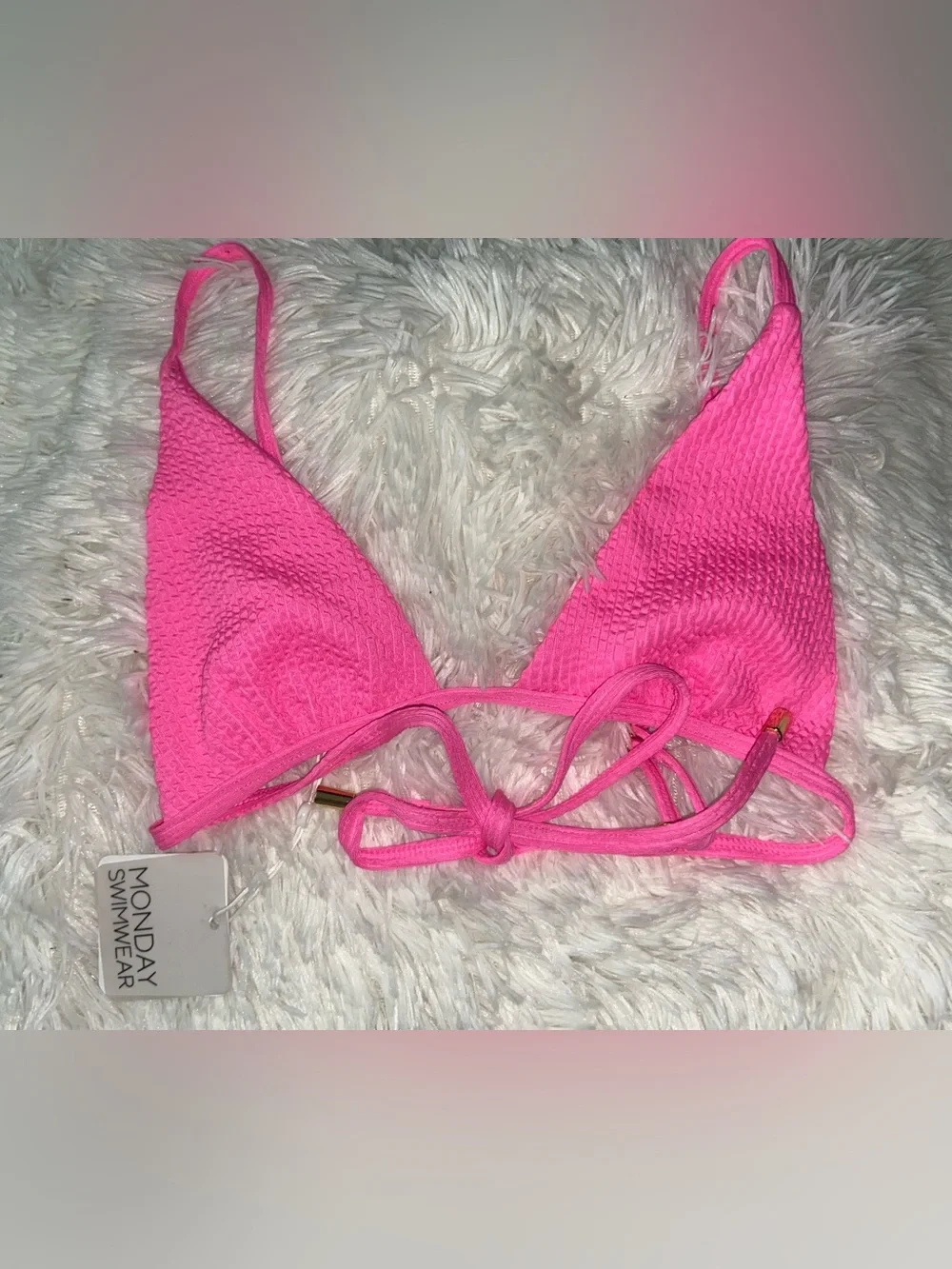 Monday Swimwear neon  Pink Textured Triangle Bikini Top